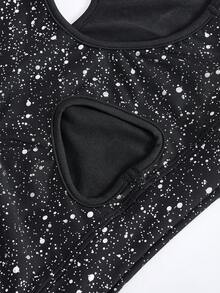 SHEIN Bộ đồ 2 món cho bé gái tuổi teen, gồm áo tank top dệt kim trơn, lưng khoét rỗng và quần short đạp xe, thích hợp cho yoga, ngày hội thể thao, đi học. - màu đen - Xem 5