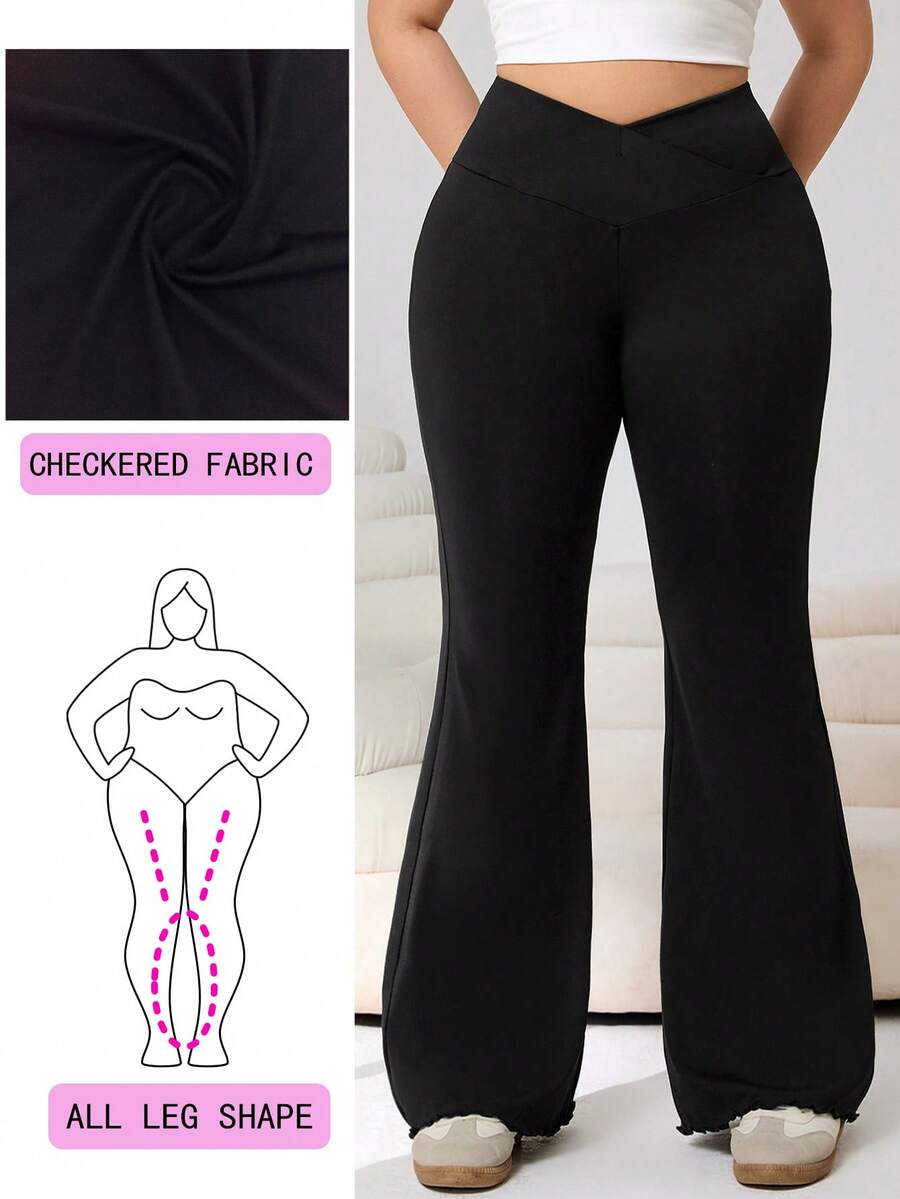 Solflare 大码休闲纯色喇叭裤 - 黑色 - 查看 1