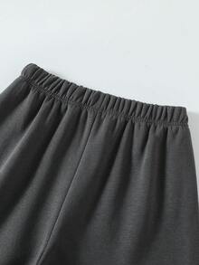 SHEIN ChillGRL 1pc Oversized Women/Teen Gray Washed Waistband Straight Leg Extra Long Pants, Autumn/Winter Wide Leg Sweatpants Comfy Pants Grey Pants - Dark Grey - View 4