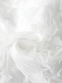 SHEIN 少女甜美优雅白色刺绣3D蝴蝶结网纱A字公主迷你裙，日常百搭，优雅可爱，甜美可人。 - 白色 - 查看 7