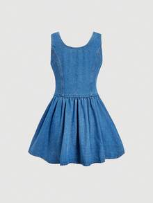 Sweetra Casual Denim Dress For Women - Blue - View 2