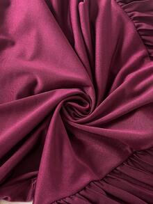 Rafferiza Elegant Burgundy Long Pleated Shoulder Dress, Formal Party Cocktail Dress For Women - Burgundy - View 7