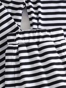 2pcs/Set Casual Striped Polo Collar Top And Straight Leg Pants Set For Teen Girl Versatile For Spring/Autumn Commuting - Pink - View 4