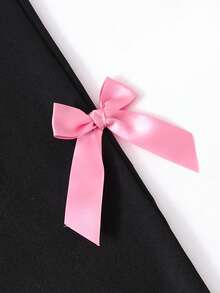 SHEIN ChillGRL 三件套女童蝴蝶结吊带上衣，露肩设计，搭配蝴蝶结阔腿裤，适合初秋外出旅行。 - 黑色 - 查看 3