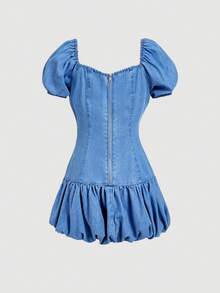 Sweetra Fashionable Casual Denim Dress For Women - Blue - View 2