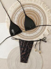 Swim Chiccia Women's Leopard Print Spaghetti Strap Halter Sexy Beach Bikini Swimwear, Summer - Multicolor - View 5