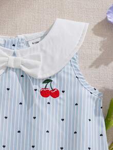 Souflis Souflis 法国新款女婴夏季连衣裙，可爱彼得潘领无袖公主裙，饰以爱心印花和樱桃刺绣，甜美时尚，适合外出、上学、购物等场合。 - 彩色 - 查看 8