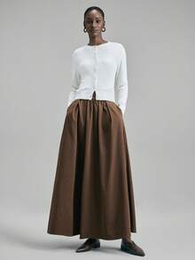 Ontre 2026春夏新款女士长裙，深棕色，宽松版型，简约时尚，适合通勤穿着。 - 棕色 - 查看 3