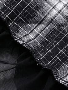 FRIFUL 女士春夏格子拼接薄纱A字宽松休闲百搭半身裙 - 黑色 - 查看 7