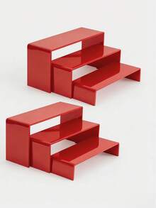 3/4/5 件套亚克力展示架套装，红色收纳架，适用于收藏品、甜点、小雕像、纸杯蛋糕和糖果棒，长方形多层桌面置物架，可用于家居、厨房、办公室、宿舍的收纳和装饰。 - 紅色 - 查看 5