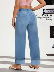 Flexra Jeans rectos y casuales de mujer con dobladillo a la altura del tobillo - Azul lavado medio - Ver 2