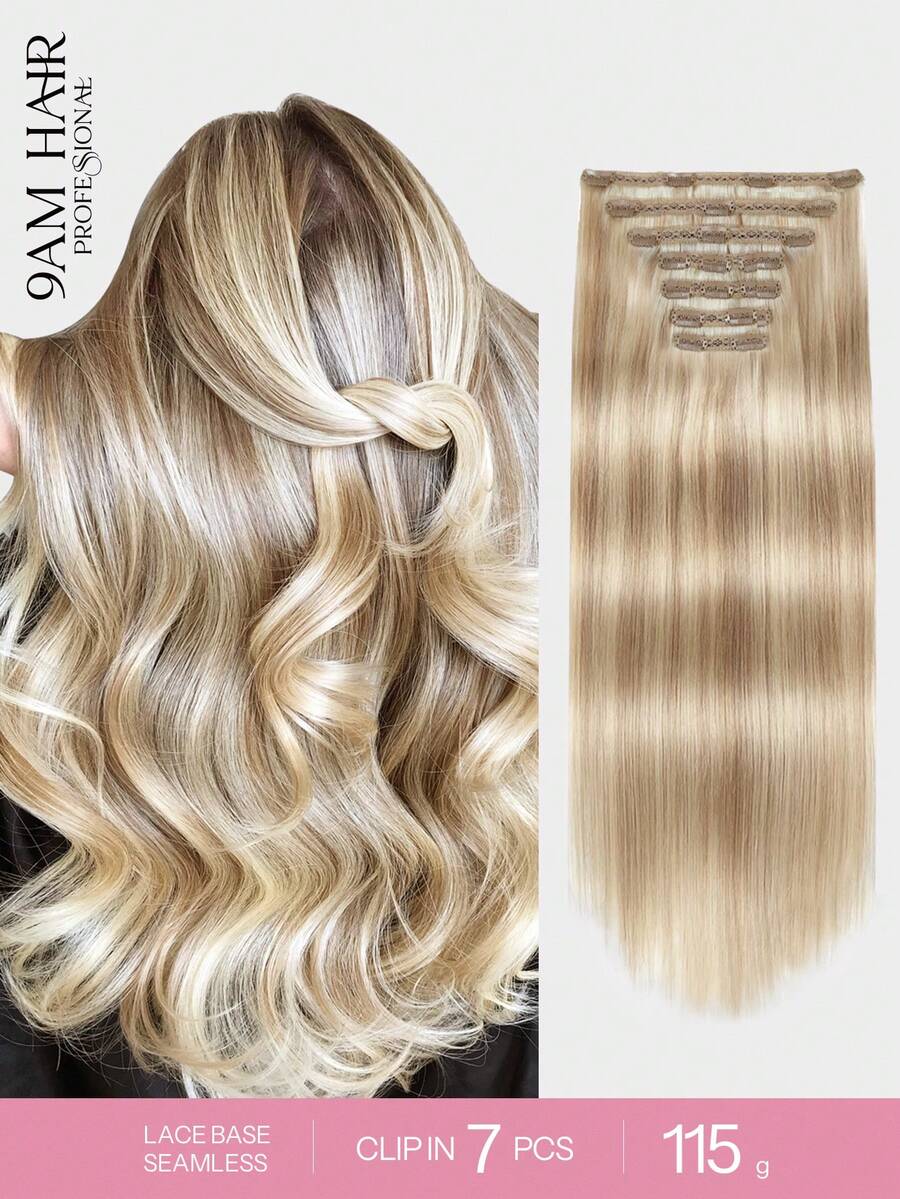 7 件装 20 个夹子直发接发 100% 真人发色 F6/613# 中棕色挑染浅金色 14-22 英寸 115 克双纬隐形夹发接发雷米天然真人发适合女性女孩日常使用 - S6/613 - 查看 1