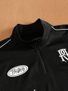 TOKVUE Men's Casual Letter Print Zip-Up Hoodie And Shorts Set - Black - View 9