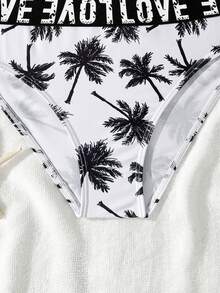 女孩们喜欢这款丝带黑色椰子树印花泳衣，沙滩度假运动泳装 - 黑色 - 查看 4