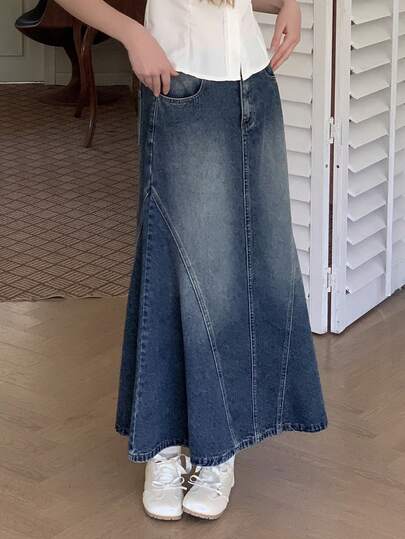 DAZY Teen Girl Pocket Casual Everyday Wear Denim Mermaid Skirt