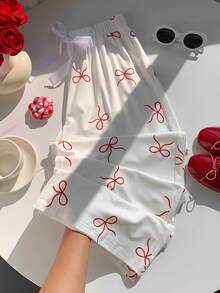 Comfortcana 女士休闲裤，蝴蝶结印花和蝴蝶结装饰，夏季女装 - 白色 - 查看 7