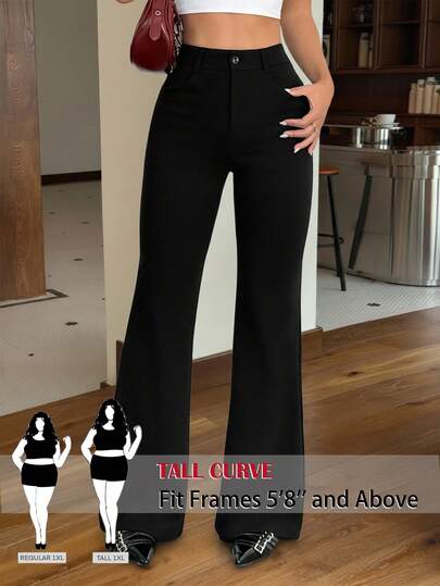 SHEIN Tall CURVE CURVE 新款加大码女式高腰休闲喇叭裤，带拉链和口袋，高腰设计让您看起来更苗条，腿部更修长，适合高个女性穿着。高腰设计让您看起来更苗条，腿部更修长，适合高个女性穿着。复古风格，适合所有季节和场合，适合高个女孩和女性穿着，夏季喇叭裤，夏季喇叭裤，夏季服装，夏季度假服装，女士长裤，春季服装，阔腿裤，办公裤，优雅裤，休闲裤，夏季高腰显瘦阔腿裤，优雅女士礼服裤，优雅派对裤，女士优雅裤，优雅长裤，度假服装女士，女士假日服装，夏季假日服装，夏季度假服装，女士休闲裤，女士性感裤，狂欢节服装，2026年狂欢节女士造型，2026年狂欢节女士服装，狂欢节女士服装
