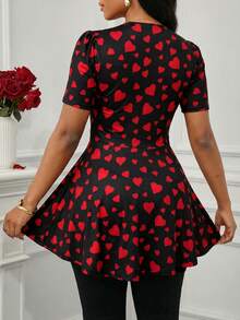 SHEIN Lady Women's Heart Print Twist Hem Asymmetric Hem T-Shirt - Multicolor - View 2