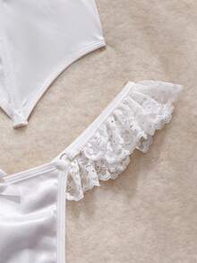 Crystal Vow 4pcs Sexy Lace Patchwork Mesh Sheer Bra Set For Women - White - View 11