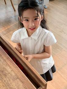 DAZY 女童短袖翻领衬衫 - 白色 - 查看 5