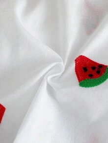SHEIN Vintaside Kids Baby Mädchen Wassermelonen Stickerei Rundhals Rüschen Kurzarm Top und Jeans Hose Lässig Outfit - Weiss - Übersicht 6