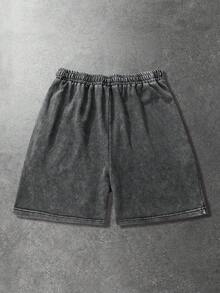 ROMWE MEN Goth Quần short nam phong cách thường ngày mùa xuân/hè họa tiết bông tuyết và gai tối màu kiểu Anh. - màu đen - Xem 5