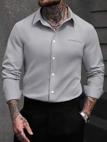 Manfinity Bizformal Camisa casual de manga larga para hombre de color blanco - Gris - Ver 6