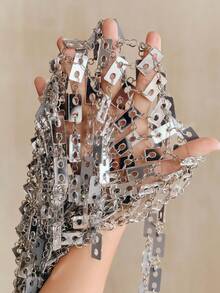 Anewsta 艺术派对金属链编织多色搭扣镂空装饰派对个性化吊带背心 - 銀色 - 查看 7