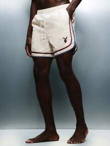 PLAYBOY X SUMWON Bunny Logo Swim Trunks With Contrast Trim Detail And Drawstring Waistband For Beach Summer Swimming Pool Activities - Apricot - View 3