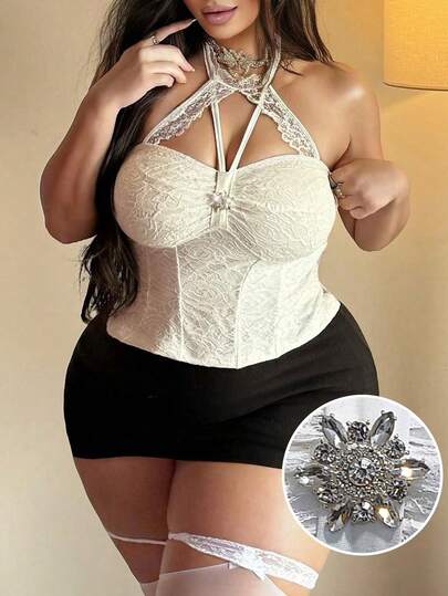 Vibekara 性感蕾丝吊带背心，适合派对、约会、情人节等场合。