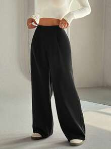 Flirla Petite 2025 Fashionable Classic Loose Relaxed Fit High-Rise Palazzo Pants Fall Cloth For Women - Black - View 4