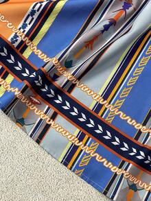 EMERY ROSE Women's Spring/Summer Casual Style Placement Print Round Neck Raglan Sleeve Tie-Waist Shirt And High-Waist A-Line Maxi Skirt Set - Multicolor - View 3