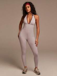 Athîral Contrast Trim Backless Halter Jumpsuit