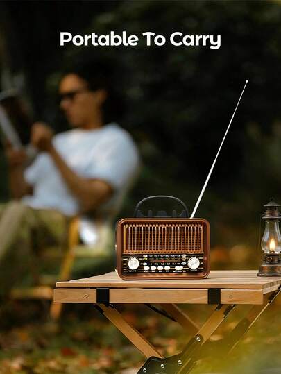 Teckwe Retro Style Portable Radio, Old Fashion Style Radio, Wireless Speaker, FM/AM/SW Adjustable Antenna, Rechargeable Battery Powered & USB Charging, Support TF Card, USB Mp3 Playing Music