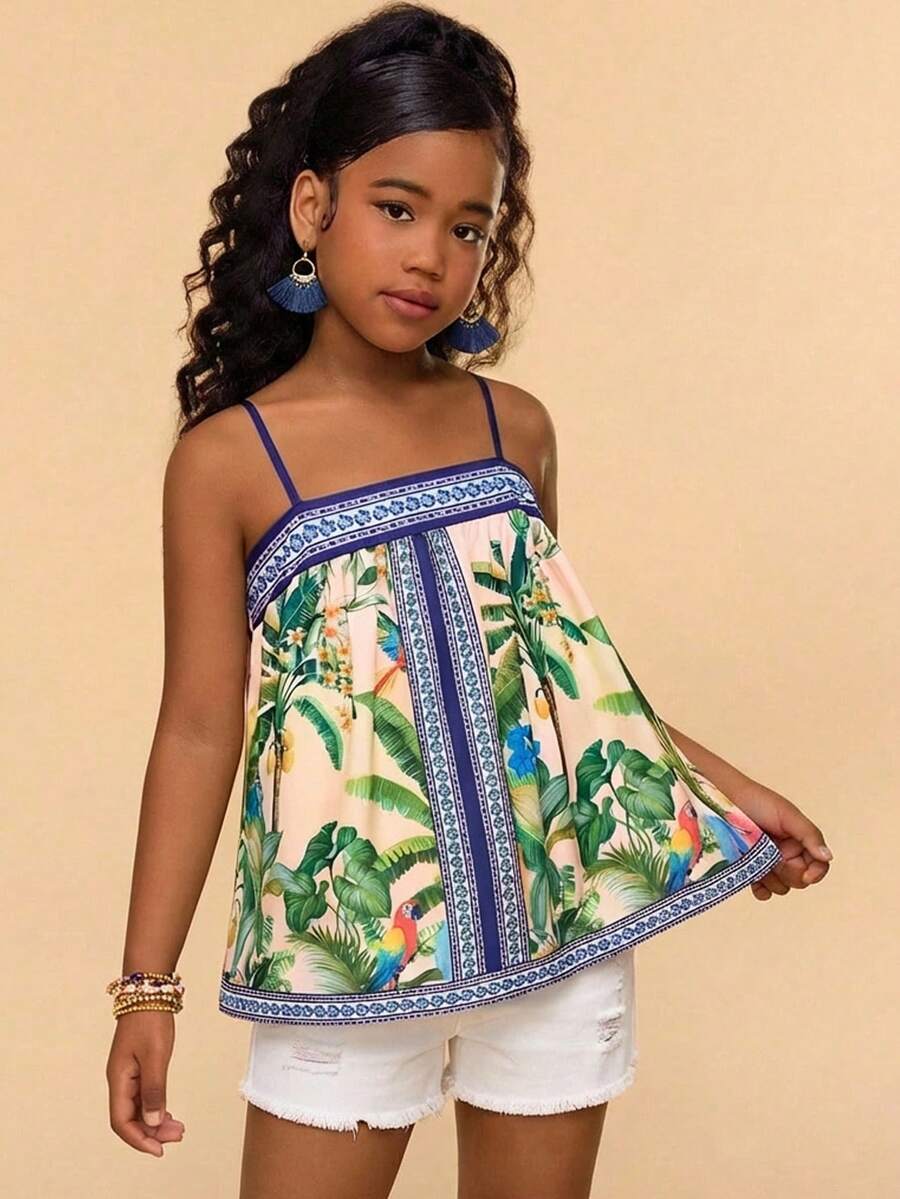 Travachic KIDS Tween Girl Vacation Elegant Casual Retro Floral Pattern Camisole - Multicolor - View 1
