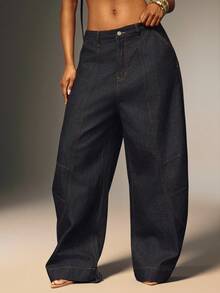 Denimoi Barrel Leg Adjustable Ankle Baggy Jeans Fashionable Streetwear Barrel Jeans Balloon Jeans - Dark Wash - View 1