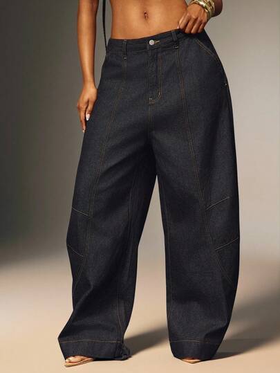 Denimoi Barrel Leg Adjustable Ankle Baggy Jeans Fashionable Streetwear Barrel Jeans Balloon Jeans