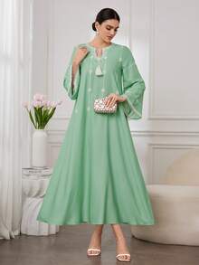 Al Najma 女士休闲印花流苏系领连衣裙 - 綠色 - 查看 6