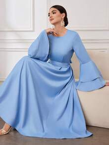 Al Najma 女士优雅奢华水钻链条装饰腰带喇叭袖阿拉伯风格连衣裙 - 藍色 - 查看 7