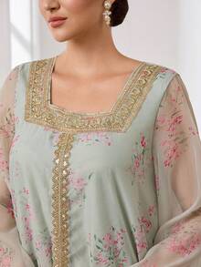 SHEIN Najma Elegant Romantic Luxurious Patchwork Minimalist Fashion Young Women Commuter Romantic Dress - Mint Green - View 7