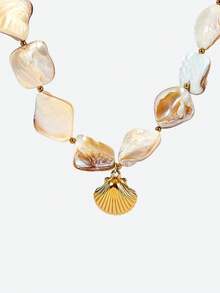 Opalesca 女士项链，珍珠/水晶，18K镀金，适合夏季/海滩/舞会/派对/假日/度假、订婚/结婚/承诺等场合，送给妈妈/女士/女孩/母亲 - 金色 - 查看 2