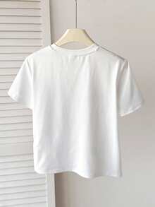 Firerie Kids 少女撞色蝴蝶结针织T恤，休闲时尚，百搭，适合派对、郊游、姐妹合照、公园、露营、度假、日常休闲穿着 - 白色 - 查看 2