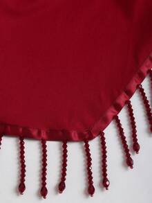 Sweetra Bộ áo thun ôm sát màu đỏ tía và chân váy ngắn xếp ly viền ren đính đá và tua rua dành cho nữ, thích hợp cho mùa xuân/hè, ngày Valentine. - Màu Đỏ Sâu - Xem 8