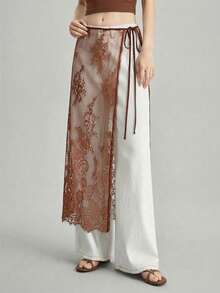 Ontre 2026春夏女士系带半身裙，都市通勤商务休闲OL装，优雅教师装，适合情人节夏季穿着 - 棕色 - 查看 4