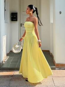 Muchica Women's New Cream Yellow Textured Knit Dress, Summer ,Summer Dress - Pale Yellow - View 3