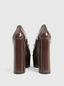 CUCCOO LuxiPop Giày đế xuồng mũi tròn ngoài trời dành cho nữ, trang trí cúc vàng, chất liệu PU, giày cao gót thời trang thoải mái, thích hợp mang hàng ngày và dự tiệc. - màu nâu - Xem 4