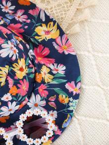 SHEIN 女婴碎花印花遮阳帽连衣裙 - 藏蓝色 - 查看 4