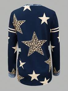 EMERY ROSE Leopard Print & Star Pattern Loose Fit Crew Neck Long Sleeve T-Shirt - Multicolor - View 2