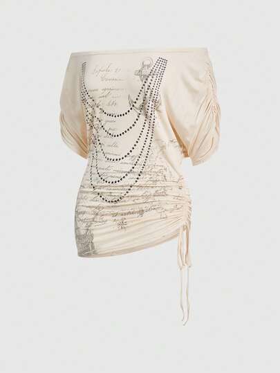 Grunge Punk T-shirt court à manches courtes pour femmes avec imprimé sexy de marin épaules dénudées, style Y2K