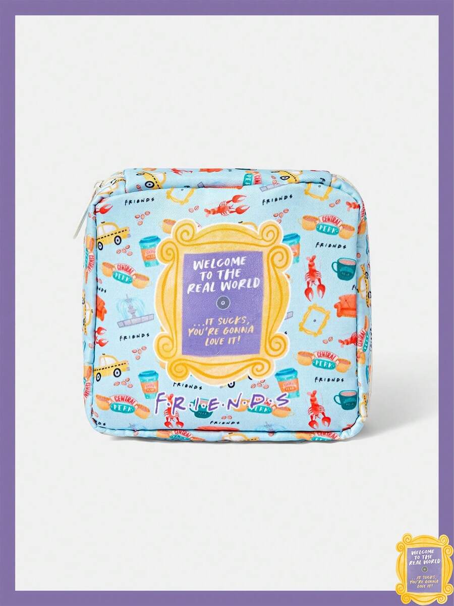 FRIENDS X SHEIN 1 Cartoon Pattern Toiletry Bag And Travel Cosmetics Storage Bag, Capable Of Accommodating Travel Essentials And Cosmetics - Blue - View 1